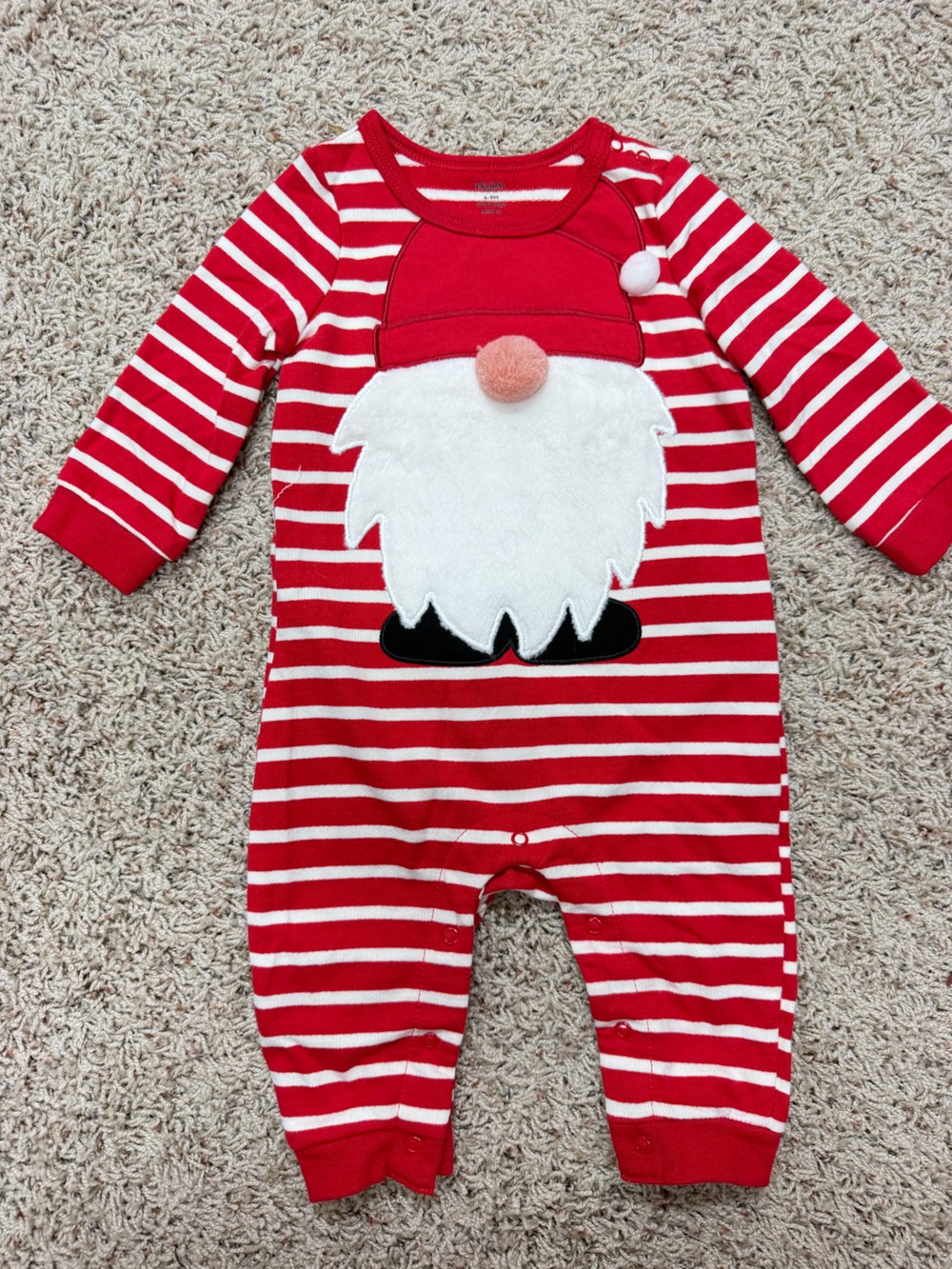 Holiday Time Red and White Striped Gnome One-Piece